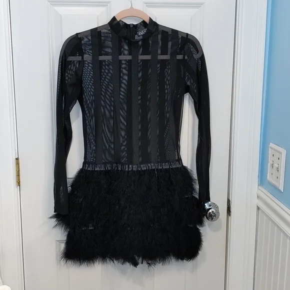 chicme | Dresses | Small Black Dress Chic Me Mesh And Feather | Poshmark